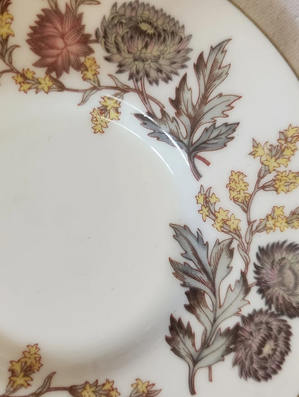 Wedgwood Lichfield Bone China Saucer Set 8 Floral Gold Rim England Vintage